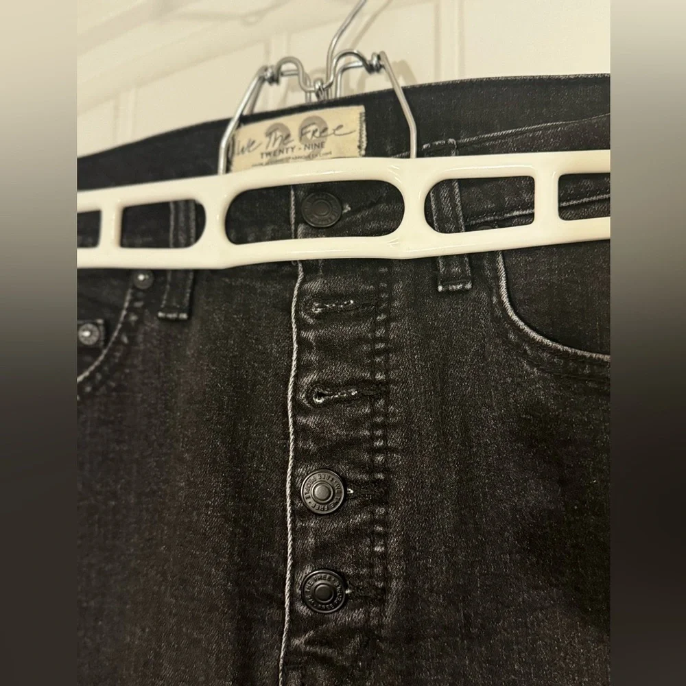 Free People Womens Curvy 29 Black Stretch Denim High Rise Skinny Button Fly Jean